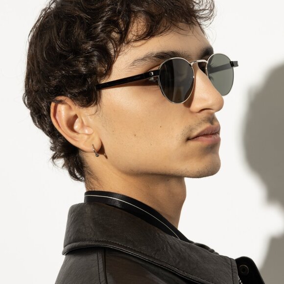 Saint Laurent SL707 004 Round Sunglasses - Gold & Havana/Blue - Picture 3 of 10